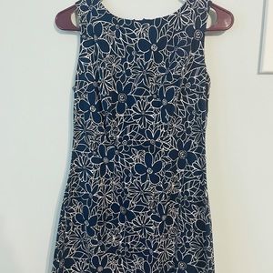 Blue and white floral cotton sheath dress